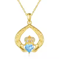 wholesale 925 Sterling Silver Claddagh Birthstone Pendant Necklaces for Women-03 Mar - Aquamarine