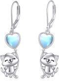 wholesale 925 Sterling Silver Heart-Shaped Moonstone Cat Drop Earrings-0-0