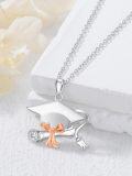 wholesale 925 Sterling Silver Graduation Cap & Diploma Pendant Necklace with Rose Gold Bow Tie Charm for Women's College High School -0-2