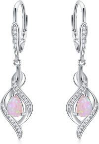 wholesale Sterling Silver Opal Dangle Drop Earrings October Birthstone Leverback Valentine s Day Gift for Women Girls-Pink Opal