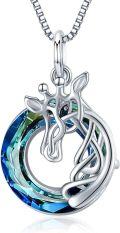 wholesale 925 Sterling Silver Blue Crystal Celtic Knot Giraffe Pendant Necklace-0-0