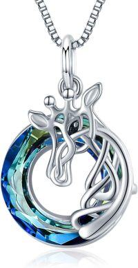 wholesale 925 Sterling Silver Blue Crystal Celtic Knot Giraffe Pendant Necklace-A-0.78\" Blue Crystal