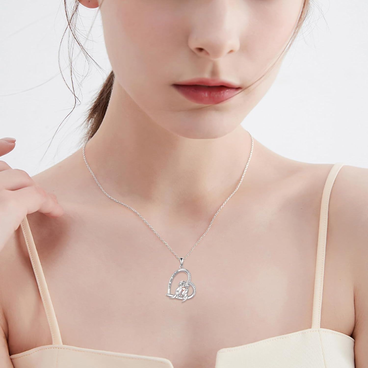 wholesale 925 Sterling Silver Otter Love You Forever Heart Pendant Necklace for Women Girls Gifts-0-4