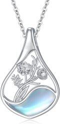 wholesale 925 Sterling Silver Mother of Pearl Floral Pendant Necklaces - Gifts for Her-0-30