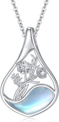 wholesale  Sterling Silver Moonstone Teardrop Necklace Women s Birth Flower Jewelry Gift for Mom Birthday Christmas -10-Oct.-Marigold