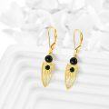 wholesale 10K Gold Black Onyx Owl Shape Filigree Boho Leverback Earrings-0-2