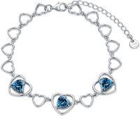 wholesale  925 Sterling Silver March Birthstone Bracelet with Heart-Shaped Aquamarine, Hypoallergenic-Mar -Aquamarine Blue