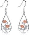 wholesale 925 Sterling Silver Rose Flower Teardrop Dangle Earrings for Women Girls  4cm Length-0-0