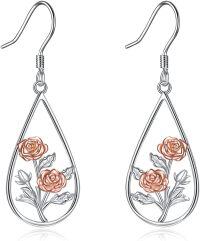 wholesale 925 Sterling Silver Rose Flower Teardrop Dangle Earrings for Women Girls  4cm Length-June-Rose