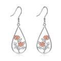 wholesale 925 Sterling Silver Teardrop Rose Earrings Wholesale With Pink Accents And Silver Leaves-0-0