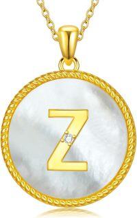 wholesale Gold 925 Sterling Silver Mother of Pearl Z Initial Pendant Necklace for Women-Letter Z