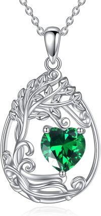 wholesale Sterling Silver Tree of Life Teardrop Pendant Gemstone Necklace-05-May-Emerald