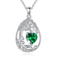 wholesale 925 Sterling Silver Heart Pendant Necklace Wholesale Gold Plated-05-May-Emerald