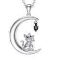 TOUPOP 925 Sterling Silver Moon Necklace Fox Cat Mermaid Fairy Pendant Jewelry Gift-0-0