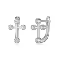 wholesale 10K White Gold Diamond Cross Studs & Huggies Set for Women - Religious-0-0