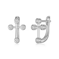 wholesale 10K White Gold Diamond Cross Studs & Huggies Set for Women - Religious-10K Gold - White