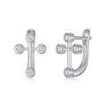 wholesale 10k White Gold Cross Bezel Set Clear Stone Stud Earrings For Women-0-0