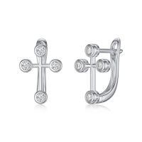 wholesale 10k White Gold Cross Bezel Set Clear Stone Stud Earrings For Women-10K Gold - White