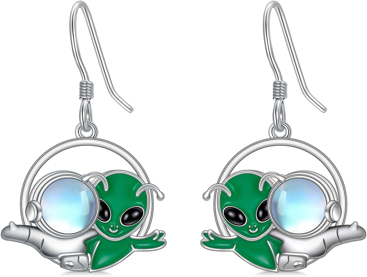 wholesale 925 Sterling Silver Green Alien Moonstone Drop Earrings-0-0