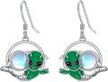 wholesale 925 Sterling Silver Green Alien Moonstone Drop Earrings-0-0