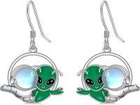 wholesale 925 Sterling Silver Green Alien Moonstone Drop Earrings-Alien