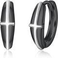 wholesale 925 Sterling Silver Black Onyx Cross Huggie Hoops for Women and Men - Christian Jewelry-0-0