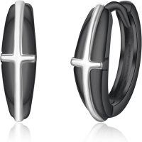 wholesale 925 Sterling Silver Black Onyx Cross Huggie Hoops for Women and Men - Christian Jewelry-Black
