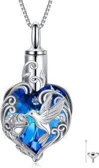 wholesale 925 Sterling Silver Crystal Moon Stars Dolphin Hummingbird Urn Necklace-2-Hummingbird