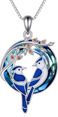 wholesale 925 Sterling Silver Blue Bird Love Heart Pendant Necklaces - Mother Daughter Gifts for Mom and Wife-crystal Blue Jay