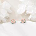 wholesale Gold 925 Sterling Silver Rose Stud Earrings with Cubic Zirconia and Green Leaves for Women's Gifts - Perfect for Birthdays & Holidays-0-13