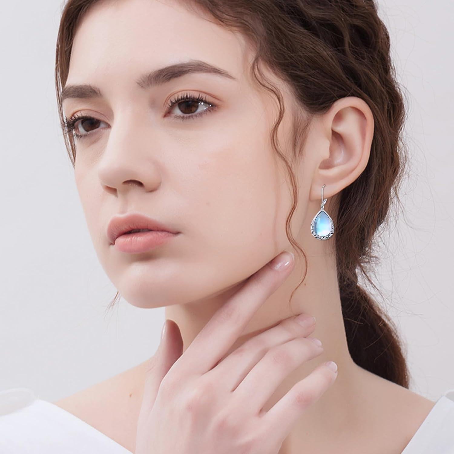 Sterling Silver Moonstone Dangle Drop Earrings Leverback Jewelry-0-2