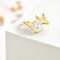 wholesale 925 Sterling Silver & Gold Plated Pearl Flower Promise Ring - Adjustable Size 7-9, Hypoallergenic, Gift Box-0-2