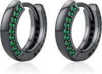 wholesale Sterling Silver 12 Month Birthstone Hoop Earrings for Men Gift for Father Husband-Black Hoops002-05-May Emerald