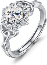 wholesale Sterling Silver Zircon Celtic Birthstone Adjustable Ring for Women-04-April