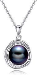wholesale  Sterling Silver Pearl Moonstone Opal Black Pearl Necklace for Women 8mm Gemstone Jewelry for Mom Wife ( ) -0-0