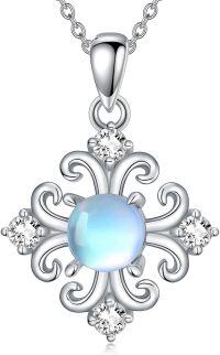 wholesale 925 Sterling Silver Blue Opal Flower CZ Pendant Necklace for Women-Style2
