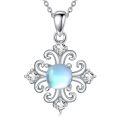wholesale 925 Sterling Silver Moonstone Pendant Necklace Zircon Filigree Cross Platinum Plated-0-0