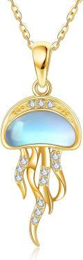 wholesale 14K Gold Moonstone Jellyfish Necklace - Hypoallergenic Dainty Jewelry Gift for Women-0-0