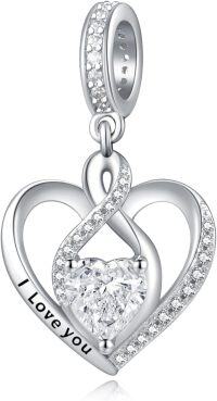 wholesale 925 Sterling Silver Heart Birthstone Charms for Bracelets Jewelry Gifts-Dangle - Apr - Simulated Diamond