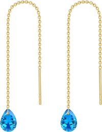 wholesale 14K Solid Gold Birthstone Threader Earrings for Women Dangle Drop Jewelry Gifts-12-December-Blue Topaz