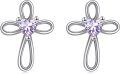 wholesale 925 Sterling Silver Purple Crystal Heart Infinity Cross Stud Earrings for Women Girls Christian  4367-0-0