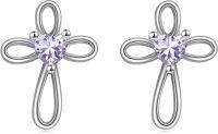 wholesale 925 Sterling Silver Purple Crystal Heart Infinity Cross Stud Earrings for Women Girls Christian  4367-Cross Stud（June-Alexandrite）