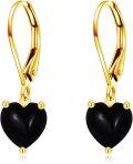 wholesale 14K Gold Black Onyx Heart Leverback Dangle Earrings for Women's Gifts-0-0