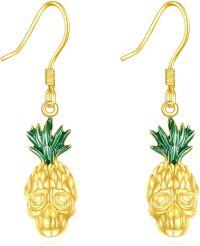 wholesale 925 Sterling Silver Gold Plated Pineapple Skull Drop Dangle Earrings for Women Girls Gifts-skull pineapple earrings