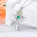 TOUPOP Sterling Silver Birthstone Birth Flower Cross Necklace-0-3