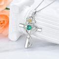 TOUPOP Sterling Silver Birthstone Birth Flower Cross Necklace-0-3