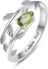 wholesale 925 Sterling Silver Stone Adjustable Leaf Birthstone Open Ring for Women-Customs Ring