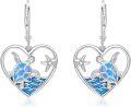 wholesale 925 Sterling Silver Blue Opal Sea Turtle Heart Leverback Dangle Earrings with Starfish and Wave Design - Ocean Beach s for Women & Sisters-0-0