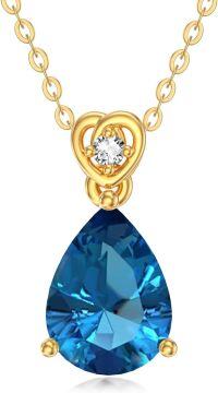 wholesale 14K Gold Diamond (I2 I3) 2Ct Teardrop Birthstone Necklace for Women-london blue topaz