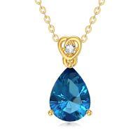 wholesale 14k Gold Teardrop Aquamarine Diamond Pendant Necklace Wholesale With Heart Detail-london blue topaz